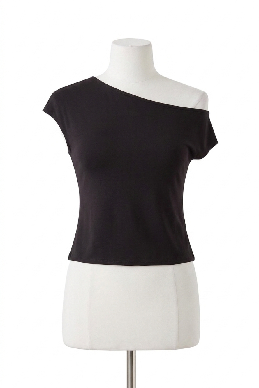 NEW GOOD AMERICAN khloe stretch jersey asymmetric top in black